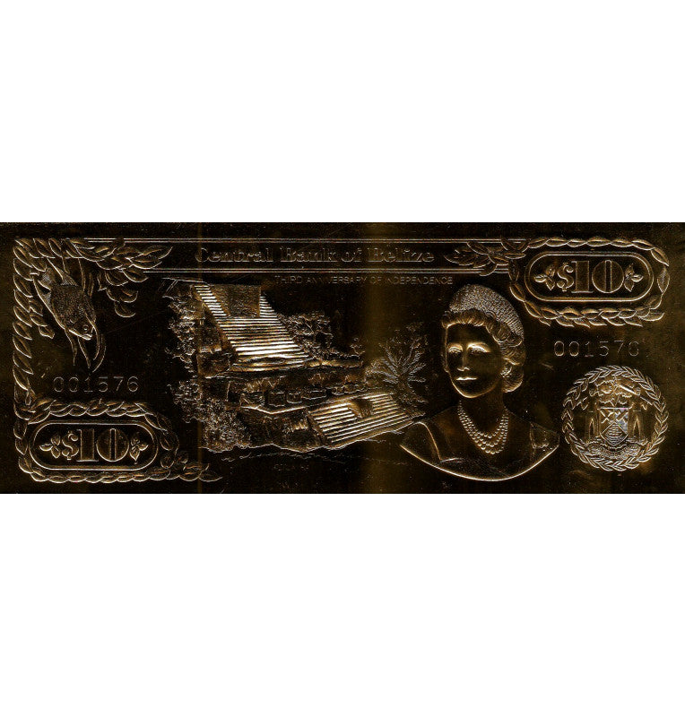Belice 10 Dólares 1984 ND (Laminados en Oro) Serial 4 dígitos